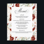Burgundy Red White Floral Elegant Wedding Menu Flygblad<br><div class="desc">White,  terracotta and burgundy red romantic flowers white menu cards</div>