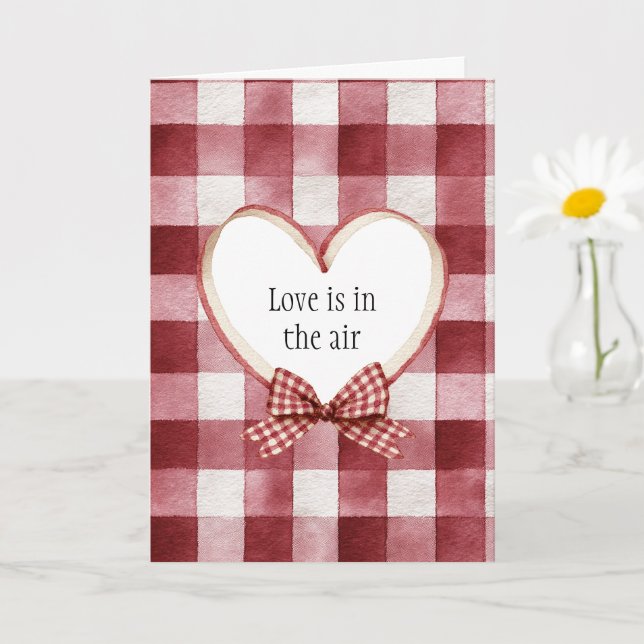 Burgundy Red White Heart Ribbon Valentine's Day Kort (Liten växt)