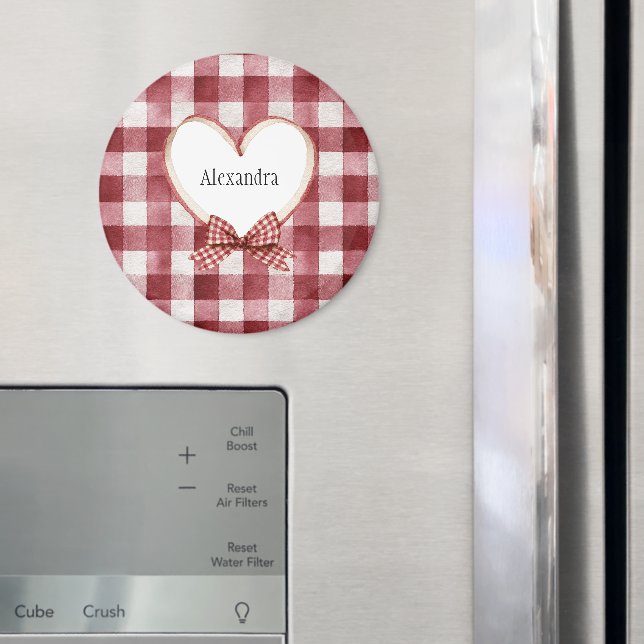 Burgundy Red White Heart Ribbon Valentine's Day Magnet (In Situ (Fridge))