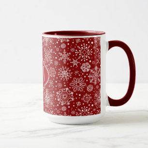 Burgundy Red & White jul Snöflingor 2 Mugg