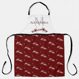 Burgundy Red White Monogram Namn Lobster Mönster