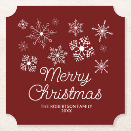 Burgundy Red White Snöflingor jul Party Underlägg Papper