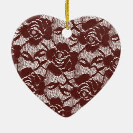 Burgundy Red White Snöre Blommigt Julgransprydnad Keramik