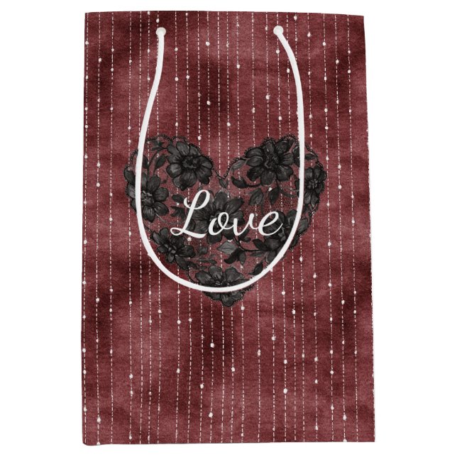 Burgundy Red White Stripes Black Faux Lace Heart  (Framsidan)