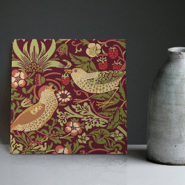 Burgundy Red William Morris Strawberry Thief Kakelplatta
