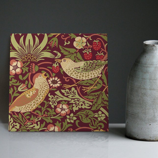 Burgundy Red William Morris Strawberry Thief Kakelplatta (Skapare uppladdad)