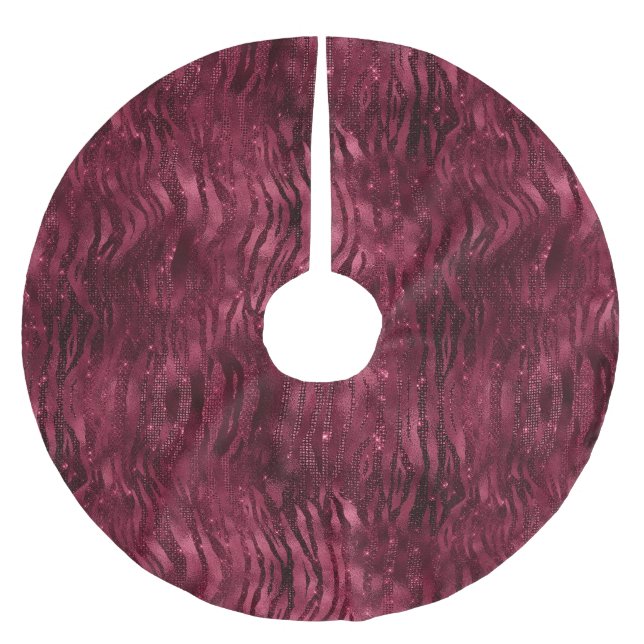 Burgundy Red Zebra Animal jul Julgransmatta Borstad Polyester (Framsidan)