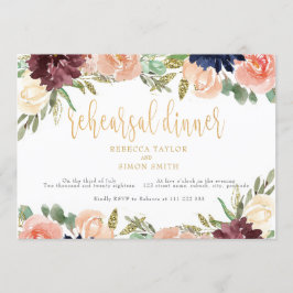 Burgundy Rehearsal Middag Blommigt liggande Inbjudningar