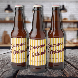 Burgundy Retro Dämpad Nyans Persika Rand Bröllop Ölflaska Etikett