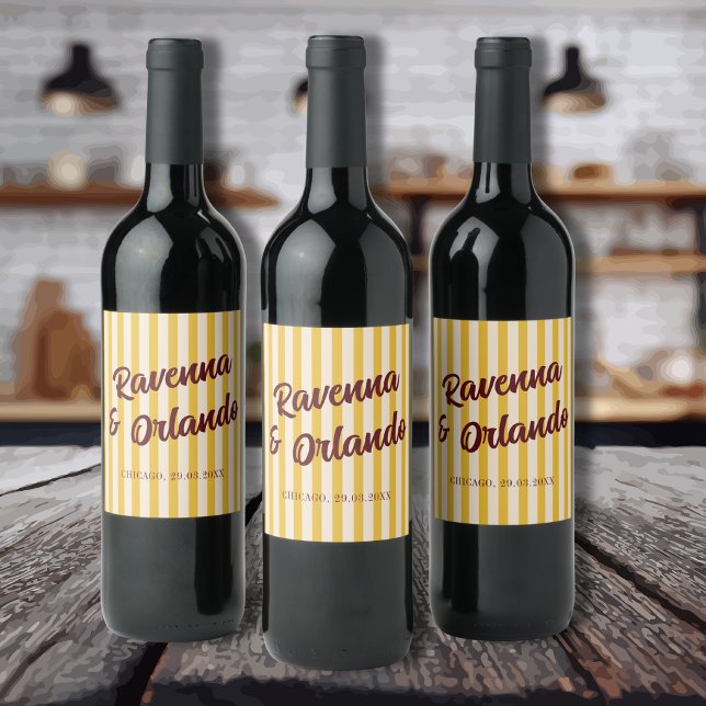 Burgundy Retro Dämpad Nyans Persika Rand Bröllop Vinflaska Etikett (Skapare uppladdad)
