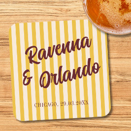 Burgundy Retro Dämpad Persika Rand Bröllop Underlägg Papper Kvadrat