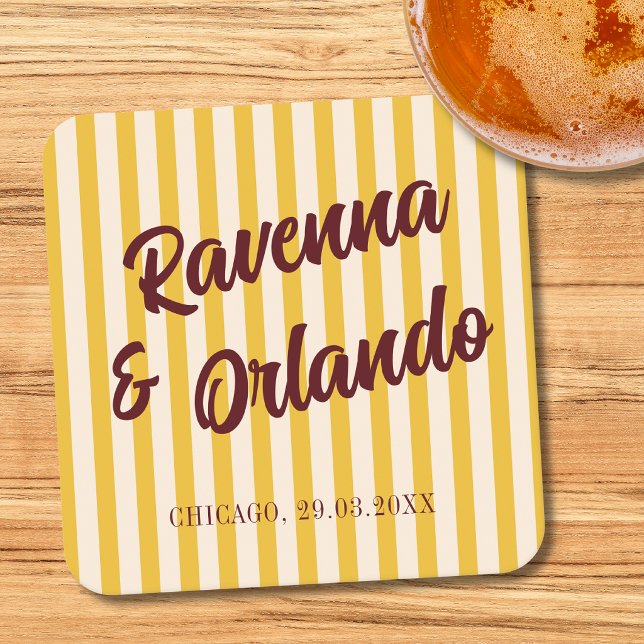 Burgundy Retro Dämpad Persika Rand Bröllop Underlägg Papper Kvadrat (Skapare uppladdad)