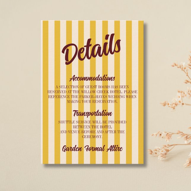 Burgundy Retro Dämpad Persika Rand Bröllopsdetalje Tilläggskort (Skapare uppladdad)