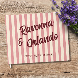 Burgundy Retro Rosabruna Randiga Bröllop Gästböcker