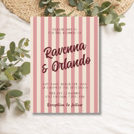 Burgundy Retro Rosabruna Randiga Bröllop Inbjudningar
