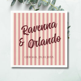 Burgundy Retro Rosabruna Randiga Bröllop Pappersservett