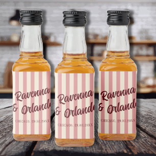 Burgundy Retro Rosenskära Randiga Bröllop Spritflaskor Etikett