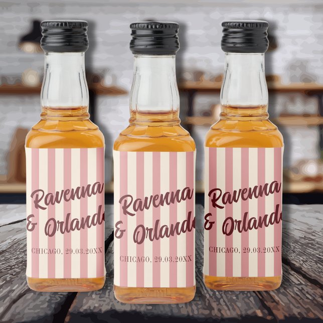 Burgundy Retro Rosenskära Randiga Bröllop Spritflaskor Etikett (Skapare uppladdad)