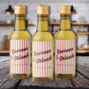 Burgundy Retro Rosenskära Randiga Bröllop Vinetikett
