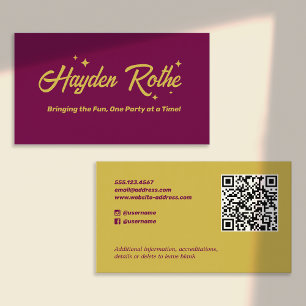 Burgundy Retro Typography QR-kod Visitkort