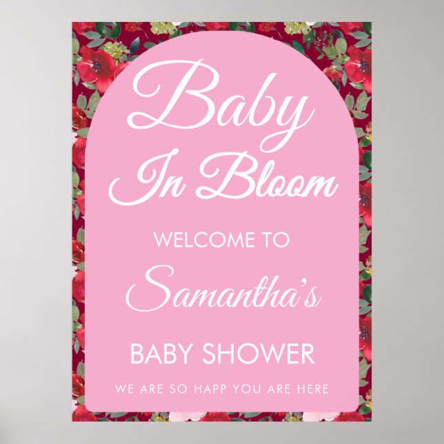 Burgundy Ro Baby i Bloom Baby Shower Välkommen Poster (Framsidan)