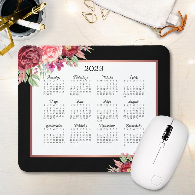 Burgundy Ro Blommigt Black 2023 Calendar Musmatta (Skapare uppladdad)
