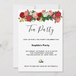 Burgundy Ro Blommigt Garland Flower Tea Party Inbjudningar