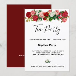 Burgundy Ro Blommigt Garland Flower Tea Party Inbjudningar