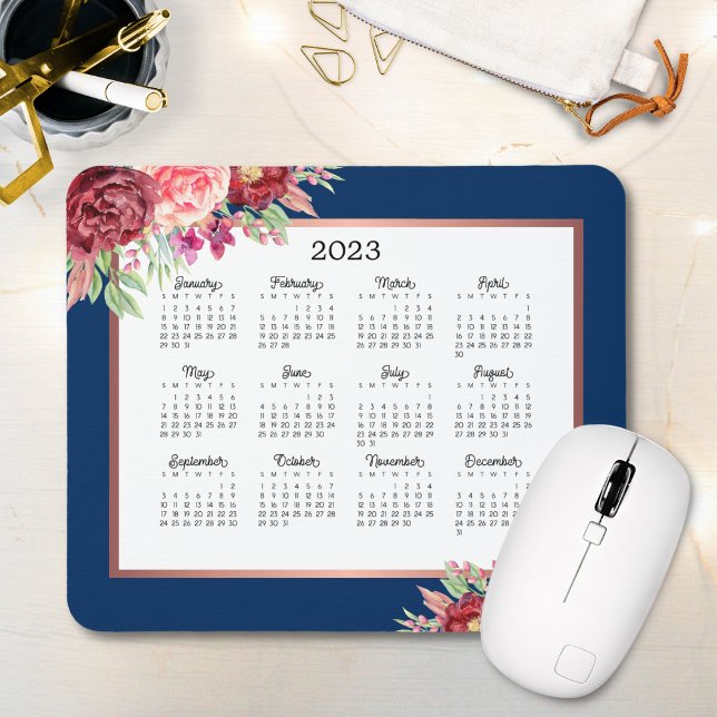 Burgundy Ro Blommigt Navy Blue 2023 Calendar Musmatta (Skapare uppladdad)