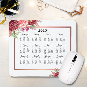 Burgundy Ro Blommigt Ro Guld 2023 Kalender Musmatta