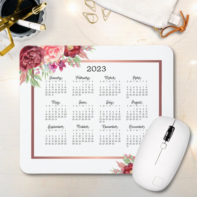 Burgundy Ro Blommigt Ro Guld 2023 Kalender Musmatta (Skapare uppladdad)