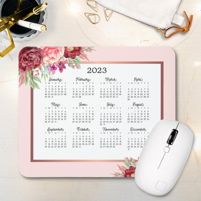 Burgundy Ro Blommigt  Rosa 2023 Kalender Musmatta (Skapare uppladdad)