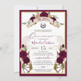 Burgundy Ro Blommigt Western Charro Quinceanera Inbjudningar