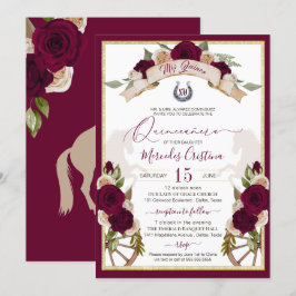 Burgundy Ro Blommigt Western Charro Quinceanera Inbjudningar