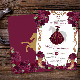 Burgundy Ro Boots Charro Vestidos Quinceañera Inbjudningar