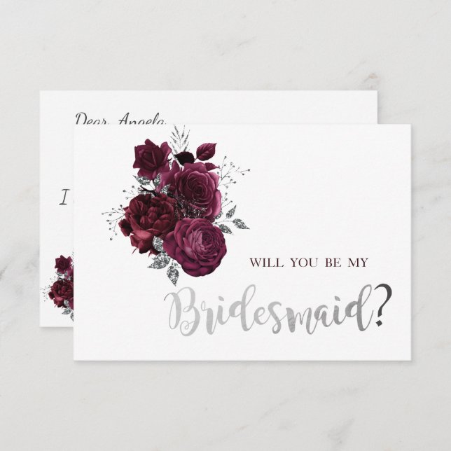 Burgundy Ro Bridesmaid Card Inbjudningar (Fram/baksida)