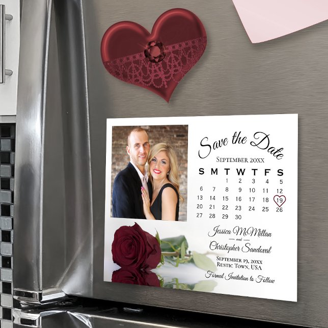 Burgundy Ro Calendar Photo Spara datum magneter (Magnetic Back - Great for hanging on the fridge!)
