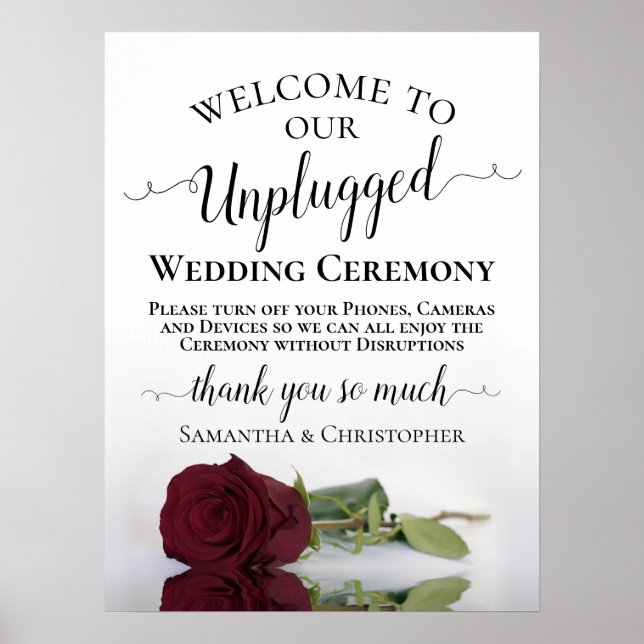 Burgundy Ro Chic Unplugged Bröllop Ceremony Poster (Framsidan)