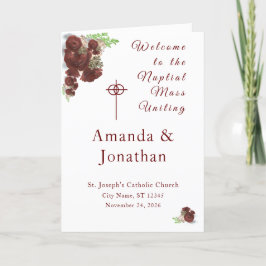 Burgundy Ro-Corsage Nuptial Mass med foto Program