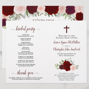 Burgundy Ro DIY Fold Catholique Bröllopsprogram