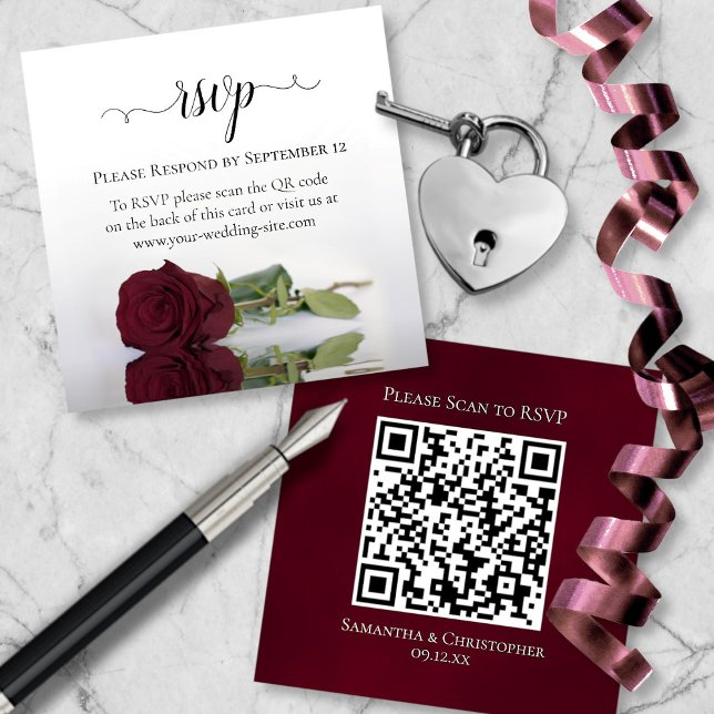 Burgundy Ro Elegant bröllop OSA QR-kod Tilläggskort (Front/Back)
