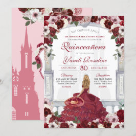 Burgundy Ro Elegant Charro Princess Quinceanera Inbjudningar