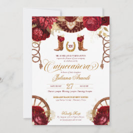 Burgundy Ro Elegant Charro Western Quinceanera Inbjudningar