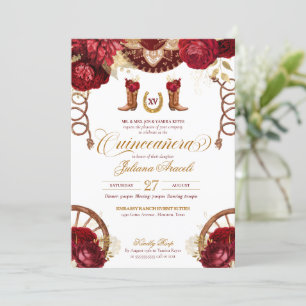 Burgundy Ro Elegant Charro Western Quinceanera Inbjudningar