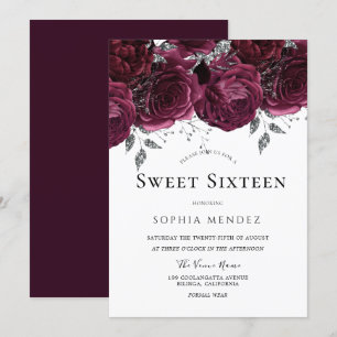 Burgundy Ro Elegant Sweet 16 Party Inbjudningar