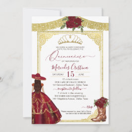 Burgundy Ro Elegant Western Charro Quinceanera Inbjudningar