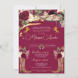 Burgundy Ro Finare Mariachi Charro Quinceanera Inbjudningar