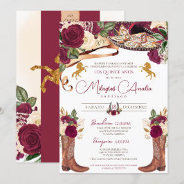 Burgundy Ro Finare Western Charro Quinceanera Inbjudningar