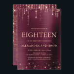 Burgundy Ro Guld artonde 18:e Födelsedagsfesten Inbjudningar<br><div class="desc">Burgundy och Ro Guld Gnistra String Ljus artonde (artonde) artonde Födelsedagsfest inbjudan för en Elegant Girly Birthday . Det här är perfektens inbjudan till firande av födelsedag för en elegant Burgundy och Ro Guld Gnistra Födelsedagsfest. Kontakta designern om du vill matcha anpassade objekt.</div>