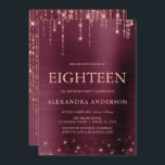 Burgundy Ro Guld artonde 18:e Födelsedagsfesten Inbjudningar<br><div class="desc">Burgundy och Ro Guld Gnistra String Ljus artonde (artonde) artonde Födelsedagsfest inbjudan för en Elegant Girly Birthday . Det här är perfektens inbjudan till firande av födelsedag för en elegant Burgundy och Ro Guld Gnistra Födelsedagsfest. Kontakta designern om du vill matcha anpassade objekt.</div>